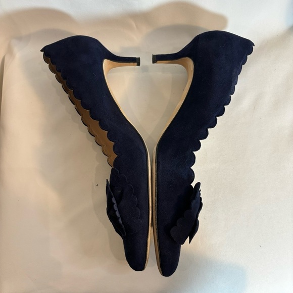 OSCAR DE LA RENTA Sz 40.5 EU Kitten Heels Pointy Toe Scallop Top Bow Pumps Shoes - Picture 6 of 10